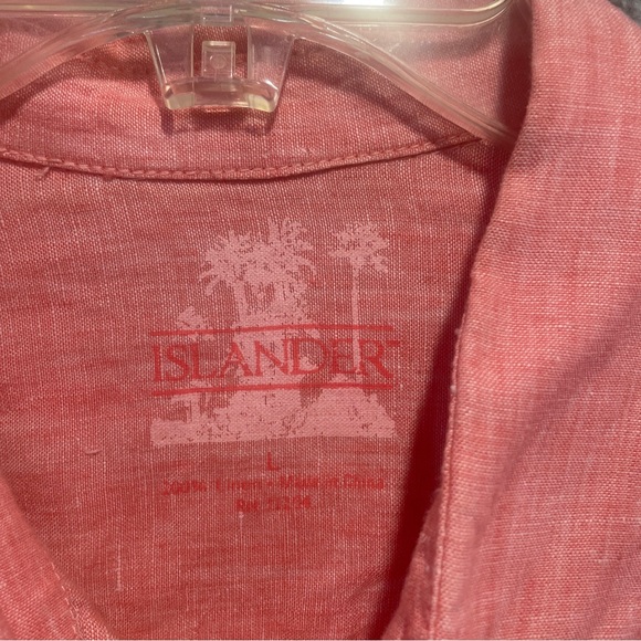 Islander 100% Linen Men's Long Sleeve Button Up Shirt Size Large Peach Orange - Picture 5 of 10